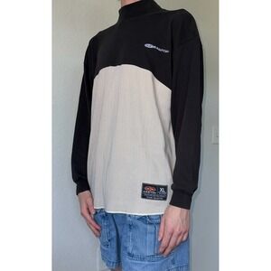 Easton Mock Neck Shirt Streetwear 90s Colorblock Black Cream Mens XL Long Sleeve